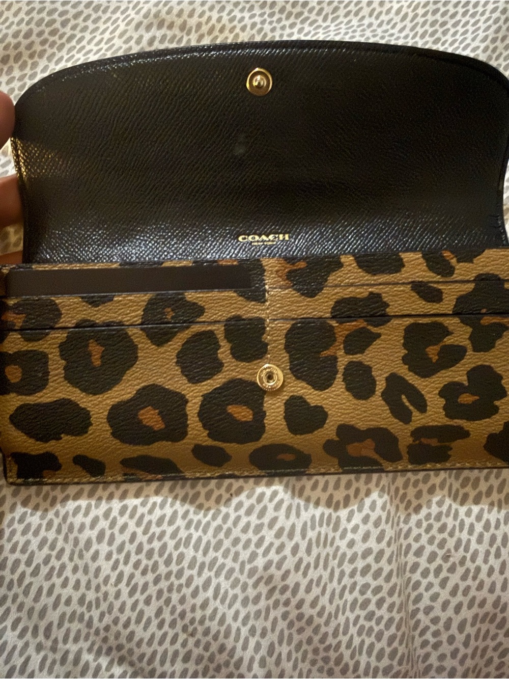 Coach Leopard-Print Continental Wallet in Brown and Black - Picture 4 of 4